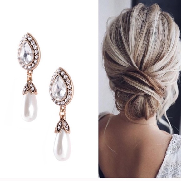 Wedding Bridal Pearl Drop Earrings - Picture 2 of 8